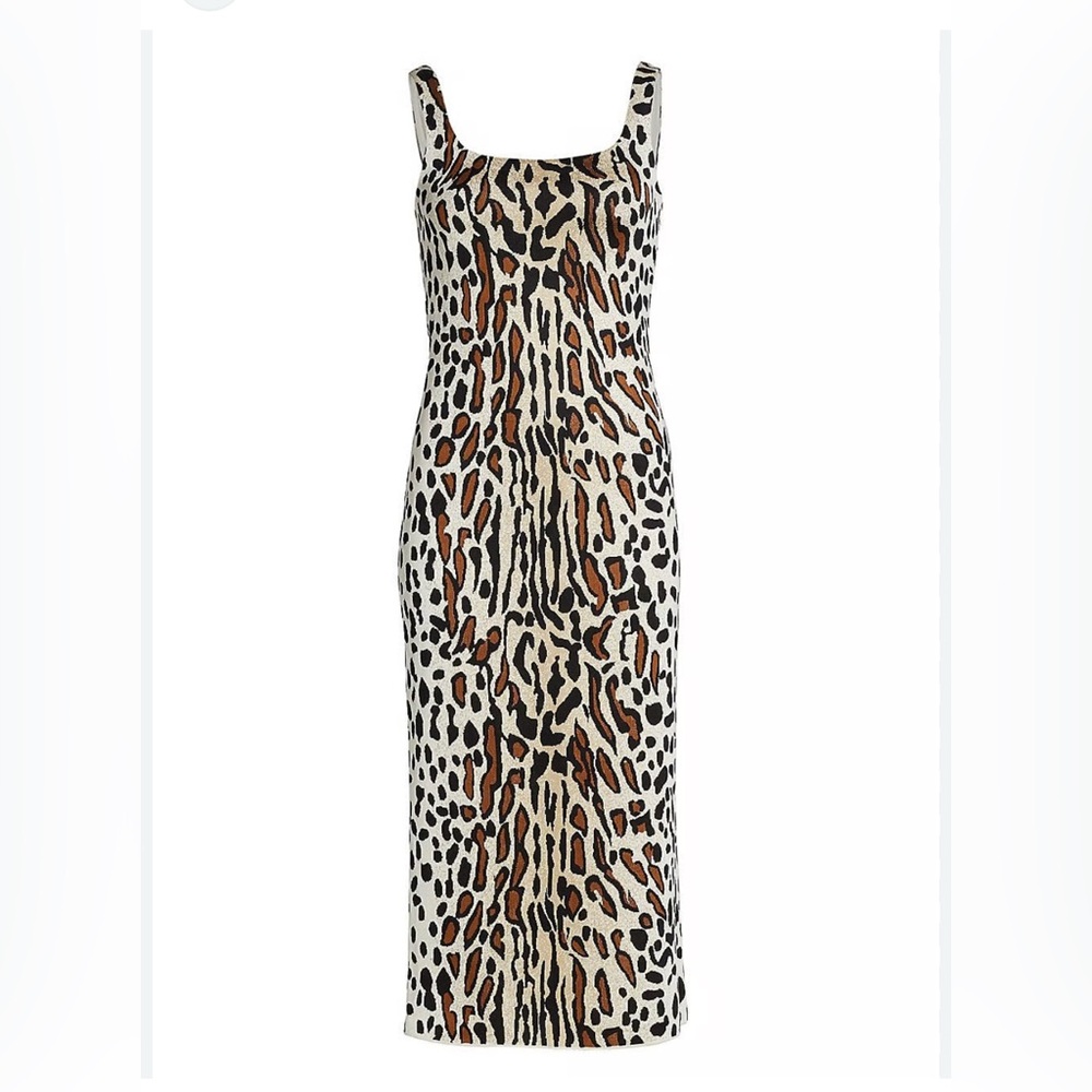 St. John Margay Animal Print Midi Dress in Brown Multi, Size 2 NEW w/Tag $1,295